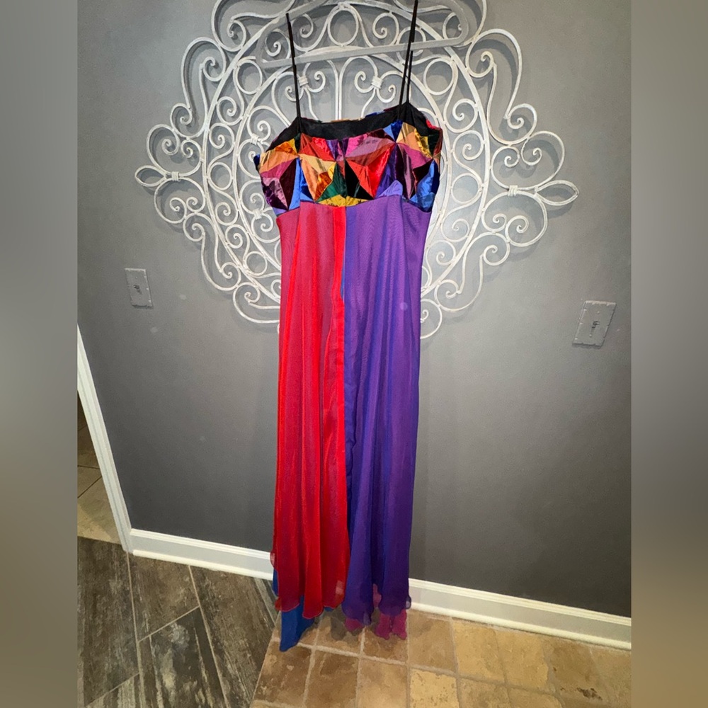 Vintage women’s plus Loralie gown dress velvet patchwork sheer colors sz 20